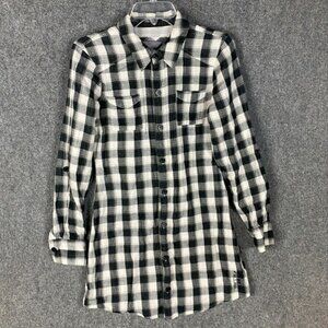 Volcom Button Up Top Women's Small Long Sleeve Checkers 100% Cotton‎ S